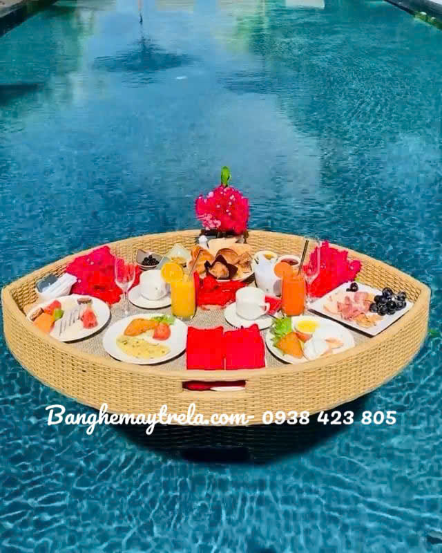 Khay nổi đồ ăn nhựa giả mây